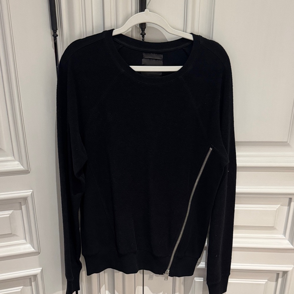Men's Black Crewneck Sweater with Zipper Detail